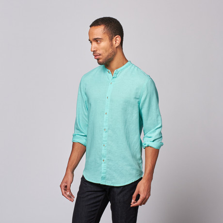 Banded Collar Shirt // Aqua (S)