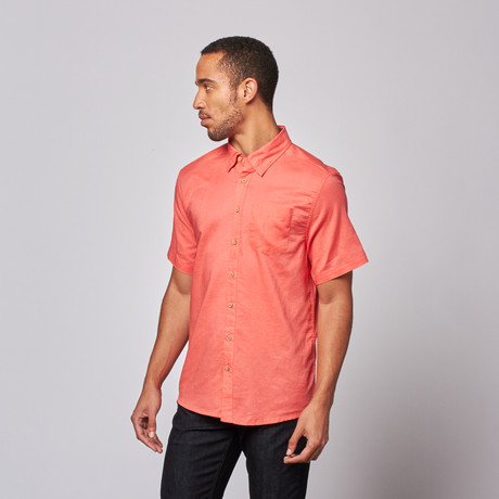 Linen One Pocket Button Up Shirt // Salmon (S)