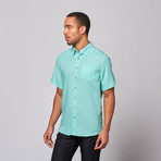 Linen One Pocket Button Up Shirt // Aqua (L)