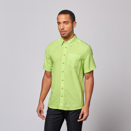 Linen One Pocket Button Up Shirt // Lime (S)