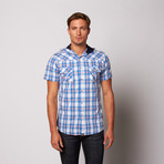 Speed Hooded Button Up Shirt // Blue Check (M)