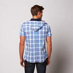 Speed Hooded Button Up Shirt // Blue Check (M)