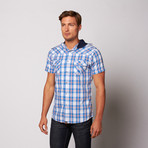 Speed Hooded Button Up Shirt // Blue Check (M)