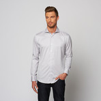 Striped Button Up Dress Shirt // Grey + White (L)