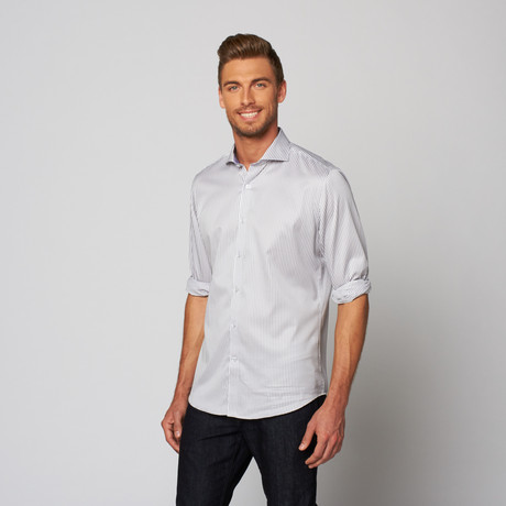 Striped Button Up Dress Shirt // Grey + White (XS)