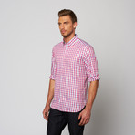 Check Button Up Dress Shirt // Pink + Blue (M)
