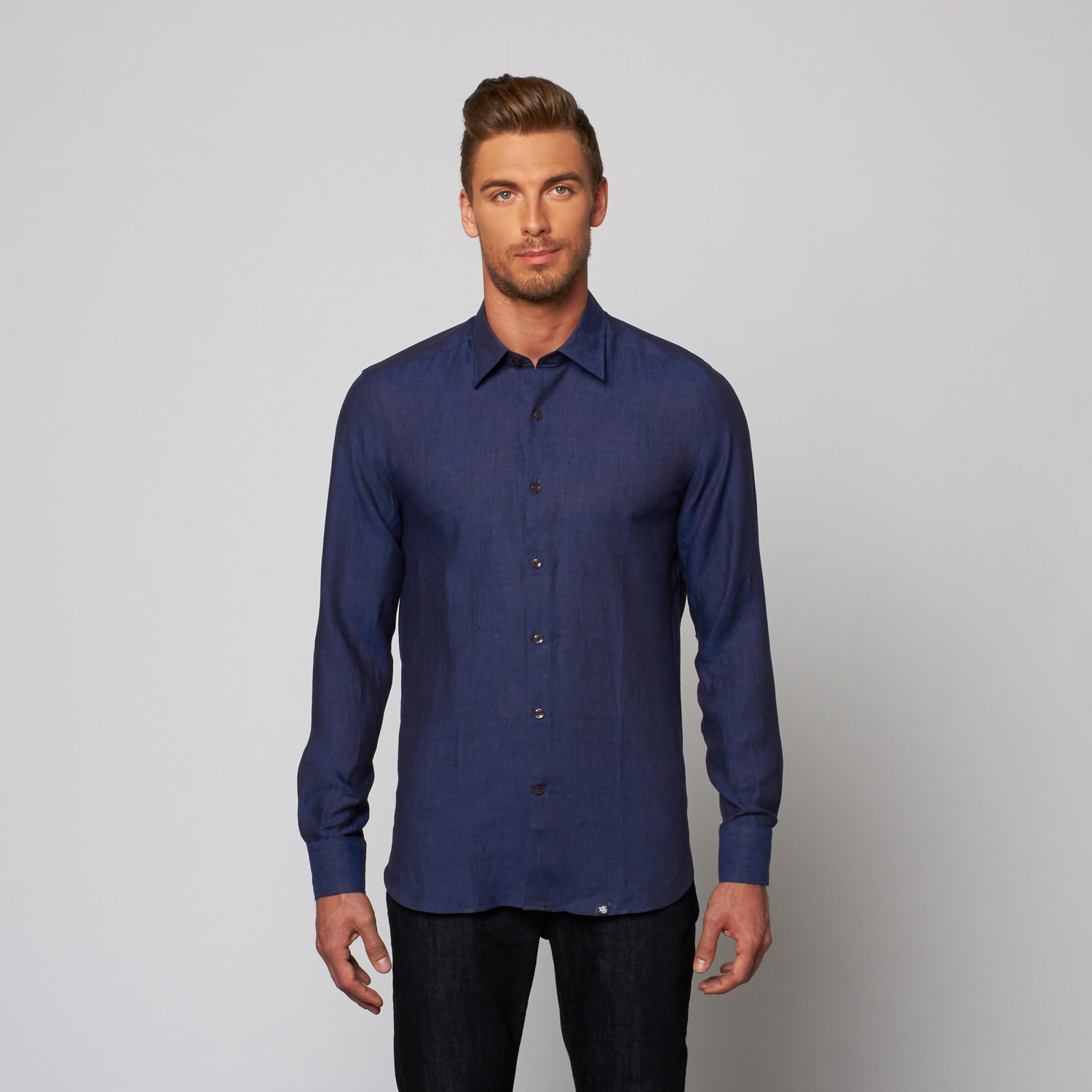 Linen Button Up Dress Shirt // Navy (XS) - Stone Rose - Touch of Modern