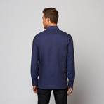 Linen Button Up Dress Shirt // Navy (L)