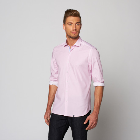 Button Up Dress Shirt // White + Pink (XS)
