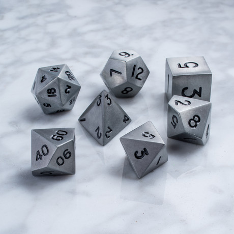 16mm Metal Polyhedral Dice Set // Antique Silver