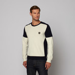 The Kooples // Two Color Round Neck Sweater // Navy + Off-White (L)