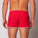 Angeleno 2" Retro Swim Trunk // Red + Stone (31)