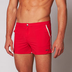 Angeleno 2" Retro Swim Trunk // Red + Stone (31)