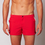 Angeleno 2" Retro Swim Trunk // Red + Stone (31)