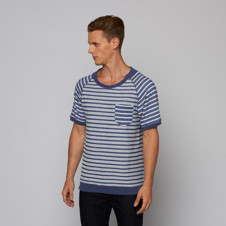 Striped Sweatshirt Tee // Blue (S)