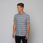 Nested Stripes Short-Sleeve Button-Up Shirt // White + Light Blue (L)