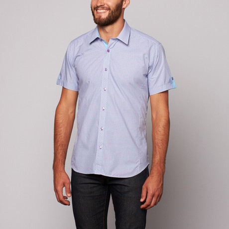 Jared Lang // TOR Short Sleeve Button Up Shirt // Lavender Check (S)