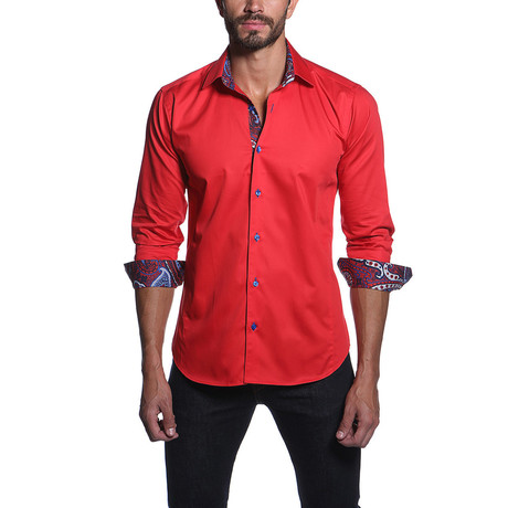 Jared Lang // THOMAS Button-Up Shirt // Red + Blue Paisley (S)