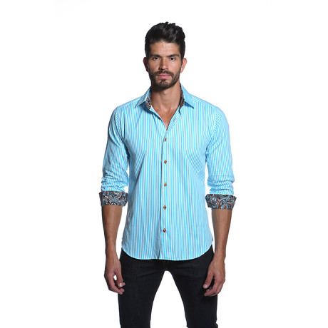 THOMAS Button-Up // Turquoise Stripe (S)