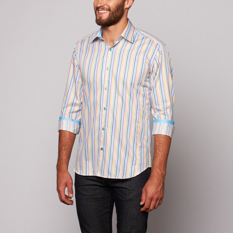 THOMAS Button Up Shirt // Multi Stripe + Baby Blue (S)