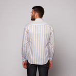 THOMAS Button Up Shirt // Multi Stripe + Baby Blue (L)