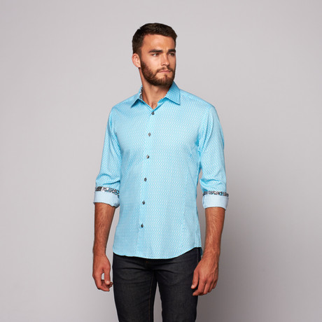 THOMAS Button Up Shirt // Turquoise Geometric (S)