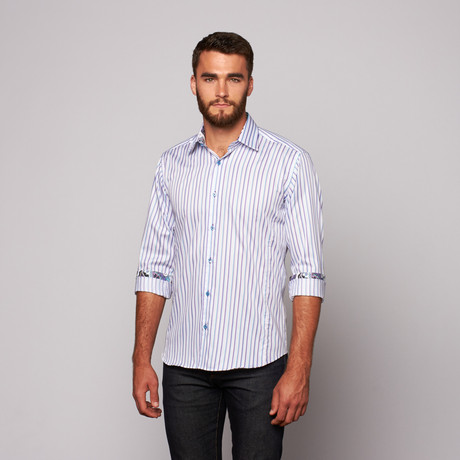 THOMAS Button Up Shirt // Blue + Purple Stripe (S)