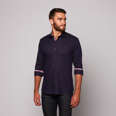 THOMAS Button Up Shirt // Navy + Multi Stripe (S)