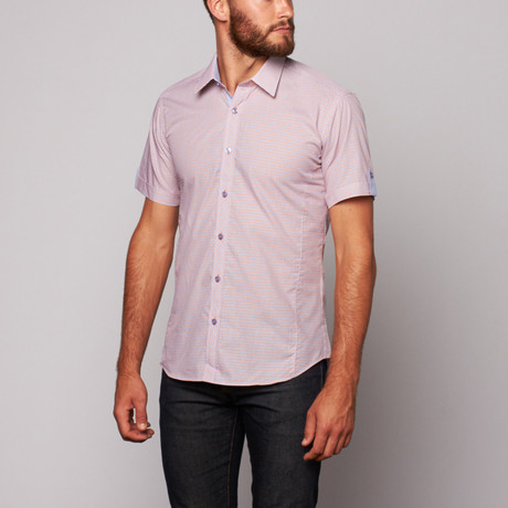 Jared Lang // TOR Short Sleeve Button Up Shirt // Salmon Check (M)