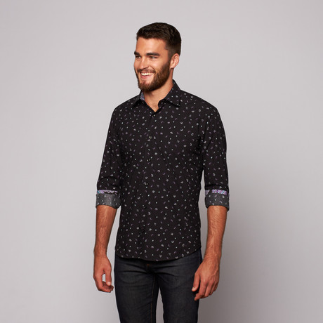 THOMAS Button Up Shirt // Black + Mini Paisley (S)