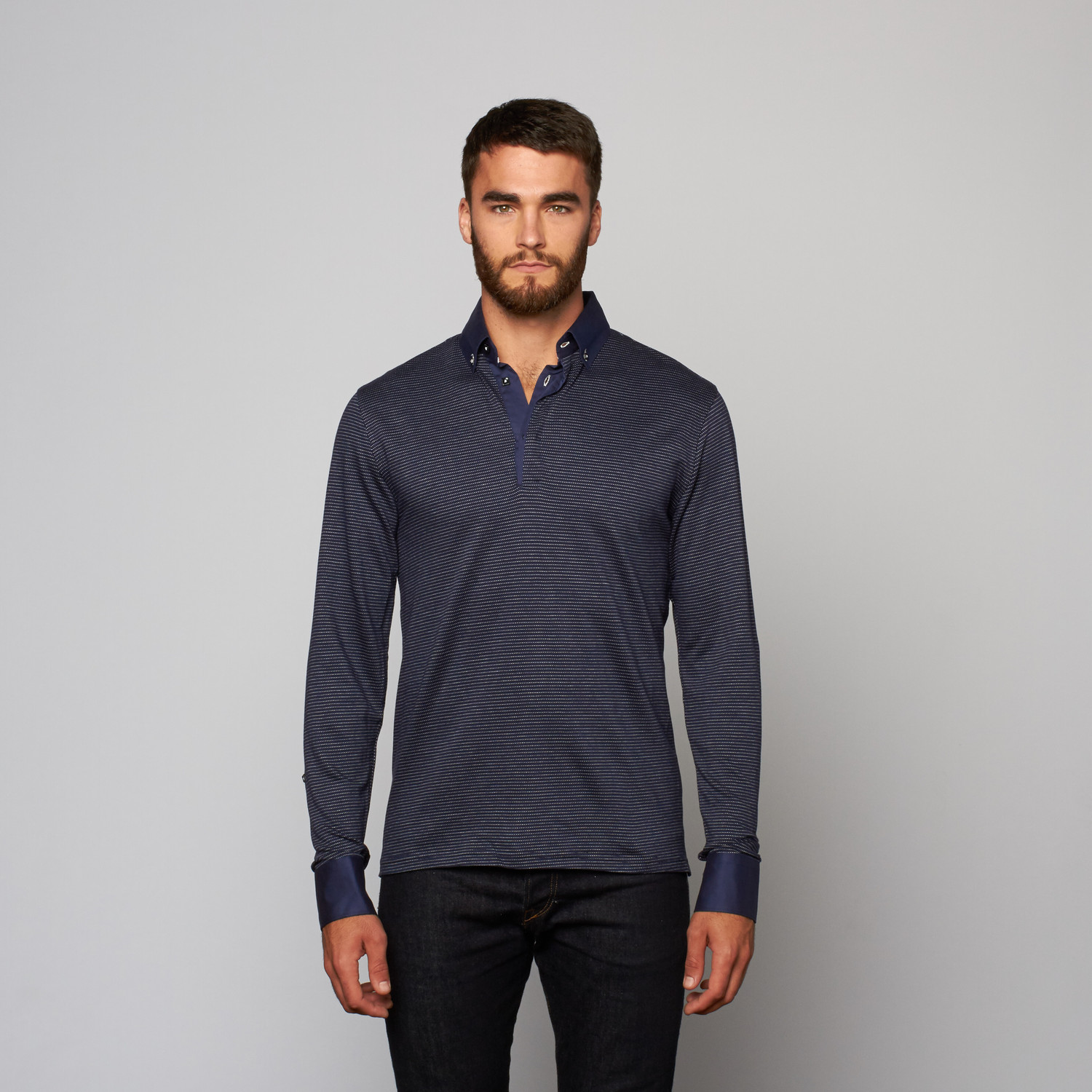 Long Sleeve Polo // Navy Snap (S) - Maceoo - Touch of Modern