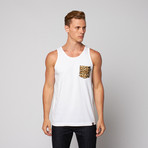 Leopard Print Pocket Tank // White (L)