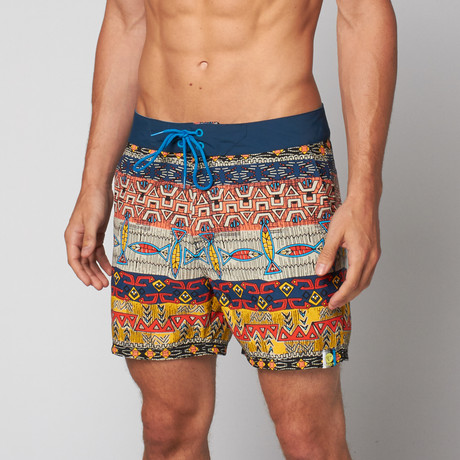 Vast //  Multi Aztec 5" Boardshorts // Navy (28)