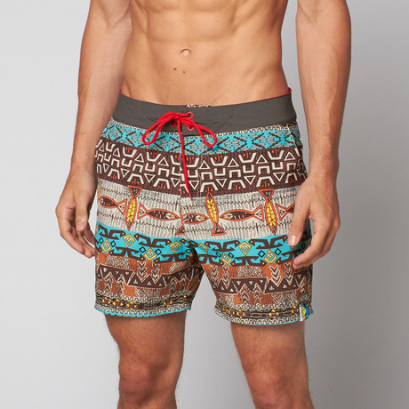 Multi Aztec 5" Boardshorts // Grey (28)