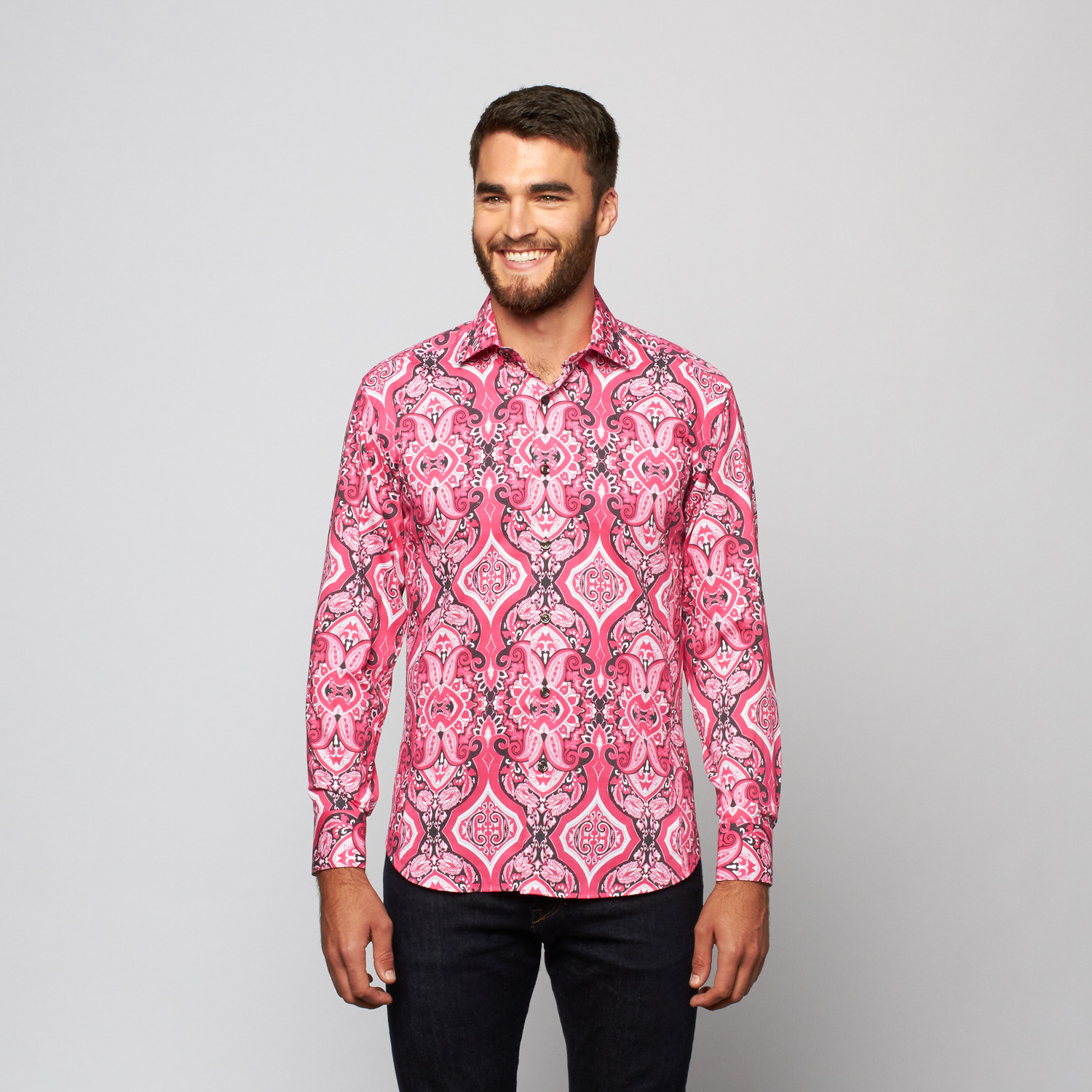 Miami Button-Up Shirt // Pink Geometric Paisley (S) - BERTIGO - Touch ...