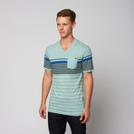 Aaron Striped V-Neck Tee // Light Jade (S)