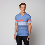 Aaron Striped V-Neck Tee // Rich Blue (M)