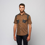 Contrast Button Up // Olive + Charcoal (L)