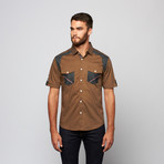 Contrast Button Up // Olive + Charcoal (M)