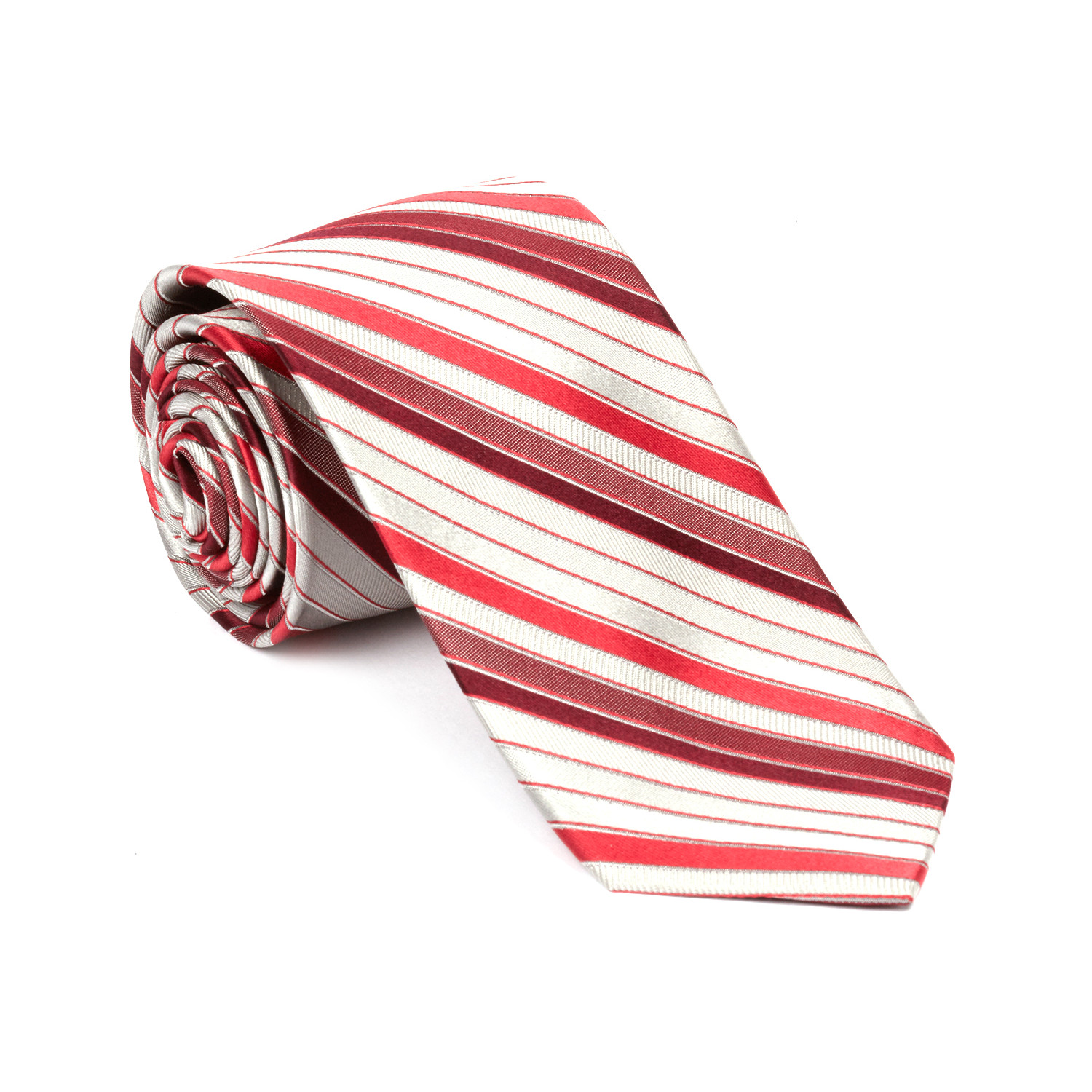 Narrow Width Silk Tie // Silver + Red Stripe - Alâra Ties - Touch of Modern