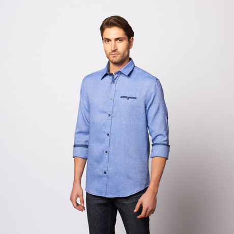 Isaac B. // Solid Slit Pocket Button Up // Blue (XL)