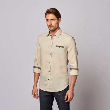 Solid Slit Pocket Button Up // Beige (S)