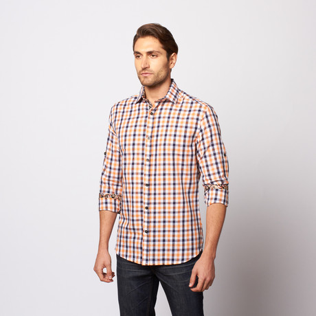 Gingham + Paisley Contrast Shirt // Orange (S)