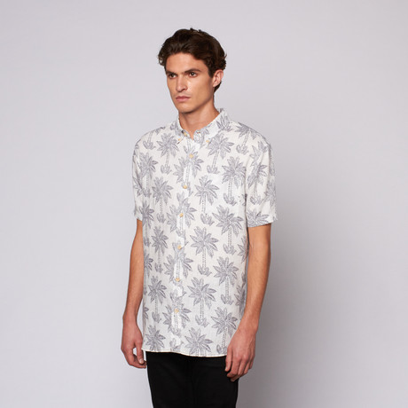 Palm Tree Print Button Up // White (XS)