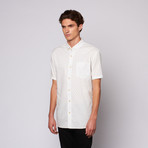 Bent Palm Print Button Up // White (XS)