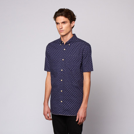 Bent Palm Print Button Up // Midnight (XS)