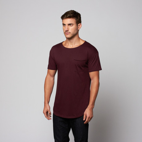 Curved Bottom Tee + Pocket // Heather Maroon (S)