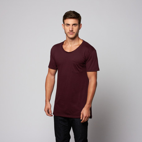 Side Slit Long Tee + Pocket // Heather Maroon (S)