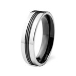 Stainless Steel and Blackplated Center Groove Ring (Size 7)