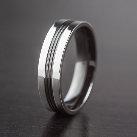 Stainless Steel and Blackplated Center Groove Ring (Size 7)